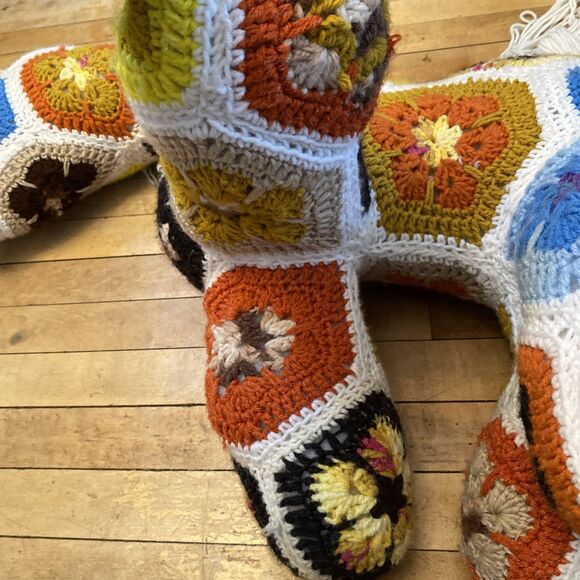 Vintage Crocheted Afghan Horse Pony Pillow Huge 18”x30” Floral Retro 70’s - Picture 7 of 16